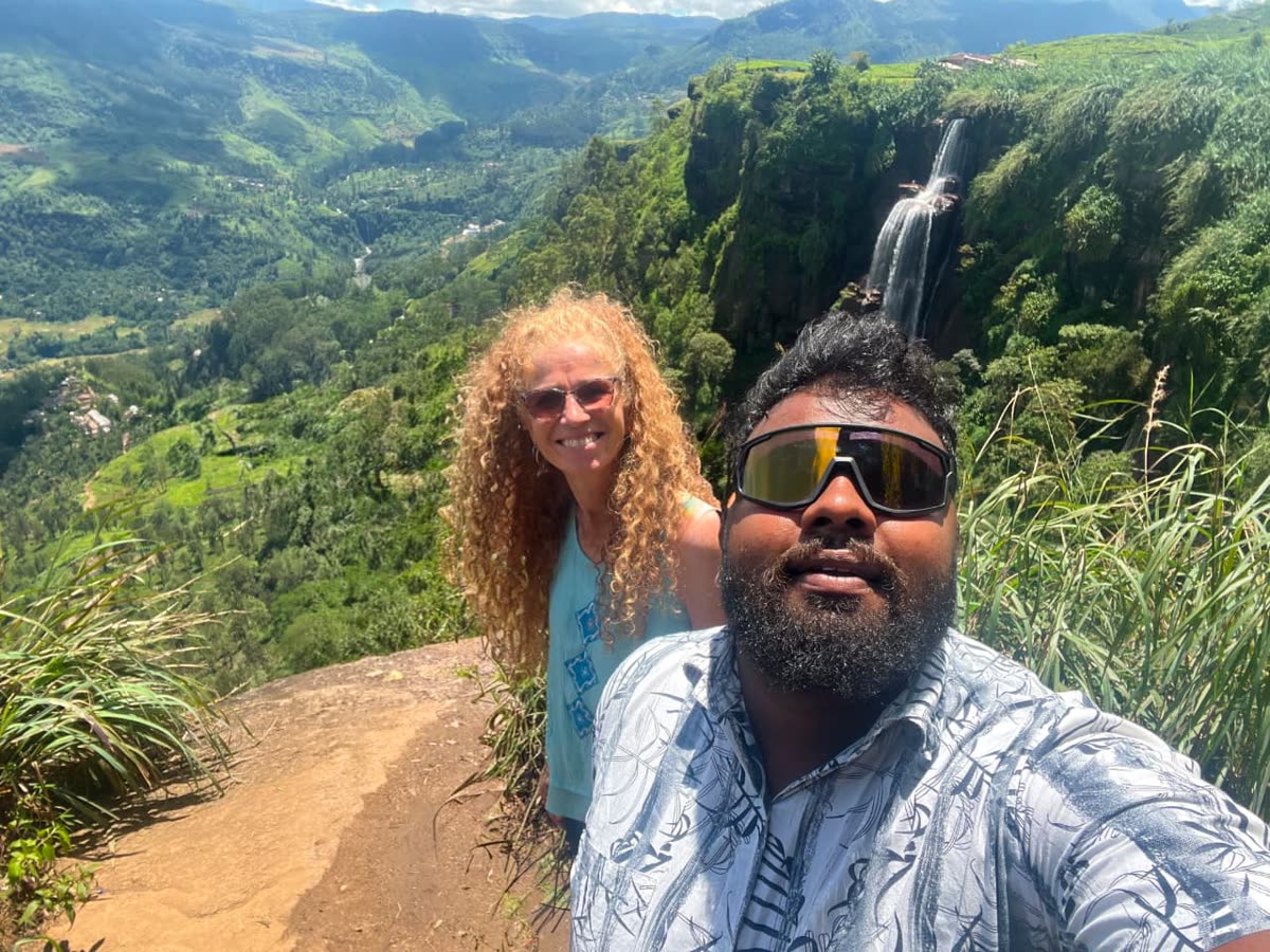 Waterfall viewpoint above the tea valleys — Ceylon Bound Holidays & Tours guests in Sri Lanka